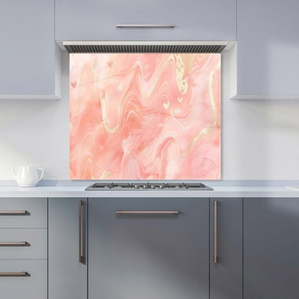 Warren Reed - Designer Salmon Pink Hearts Marble Effect Kitchen Splashback