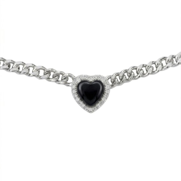 BLOOMTINE Loves Frequency™ Silver Heart Necklace with Black Onyx