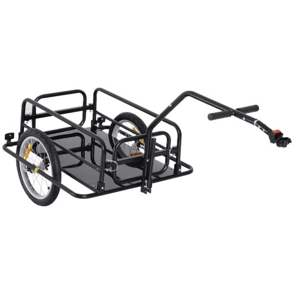 Black steel bike cargo trailer with hitch, front two-wheel frame