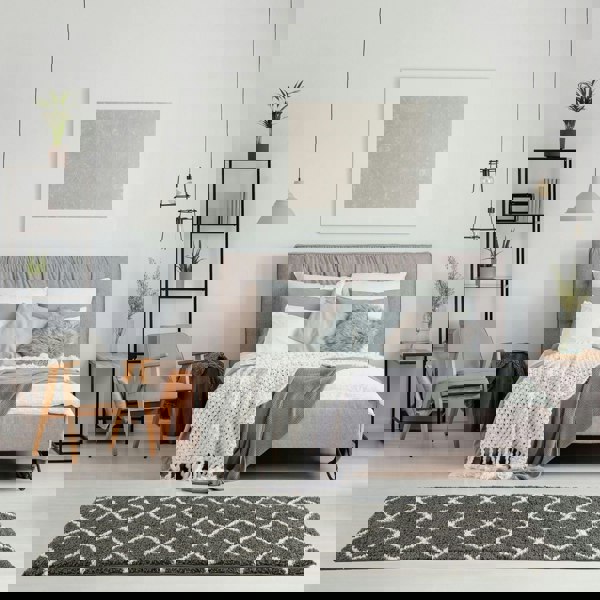 Moroccan Design Thick Shaggy Area Rugs Dark Grey