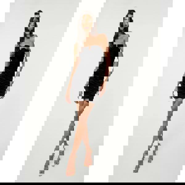 Pink Vanilla Velvet Gold Trim Ruched Dress