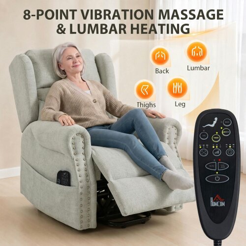 HOMCOM Riser Recliner Chair Massage and Heat, Power Lift Chair, Light Grey
