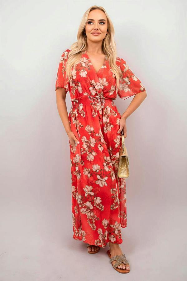 Ophelia Floral Wrap Maxi Dress - Red