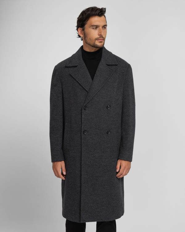 Steel & Jelly Men’s Ryburn Double-Breasted Long Charcoal Overcoat