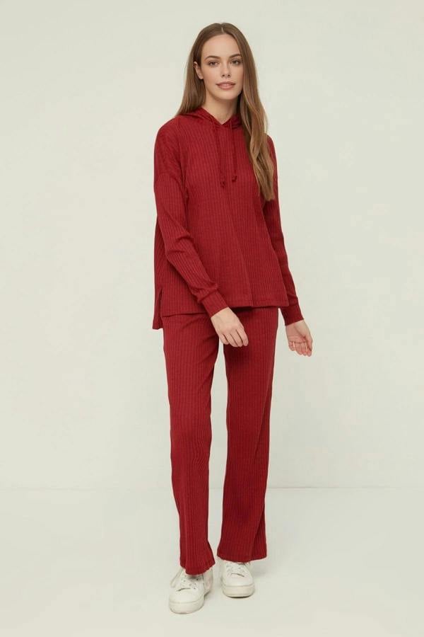 WOVCOR 2 Piece Ribbed Knit Pajama Set with Hood