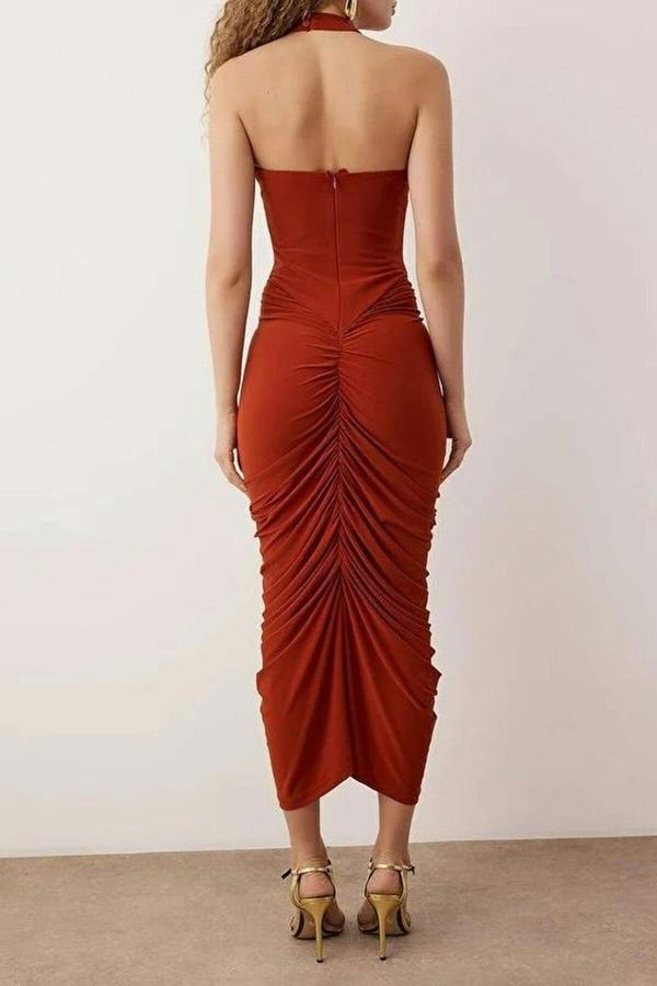 WOVCOR Ruched Midi Cocktail Dress