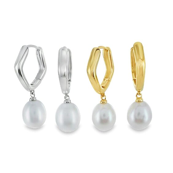 Reeves & Reeves Pentagon Pearl Hoop Earrings