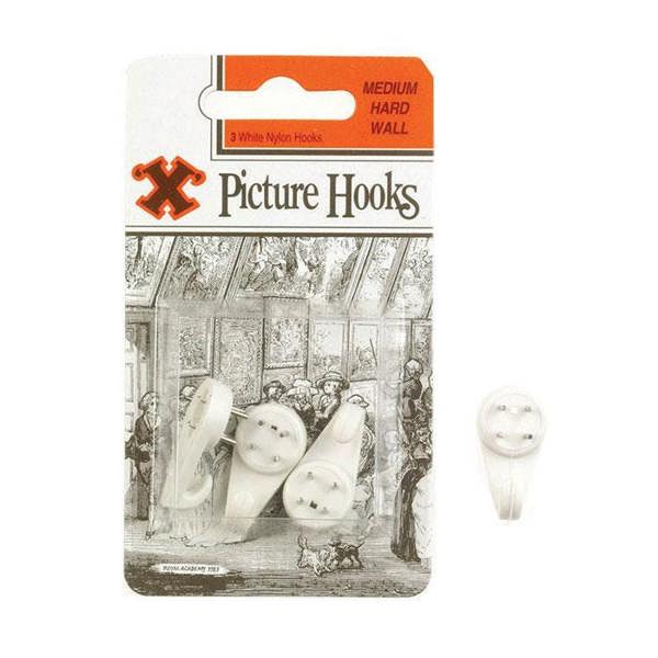 X Hard Wall Hooks Medium White Nylon 3pk - One Colour - 