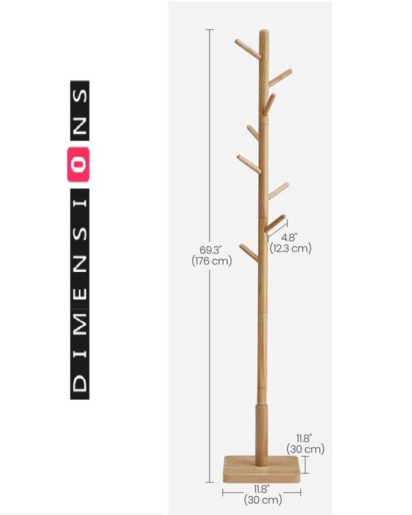 Modcraft Free Standing Solid Coat Rack – 8 Hooks for Hallway