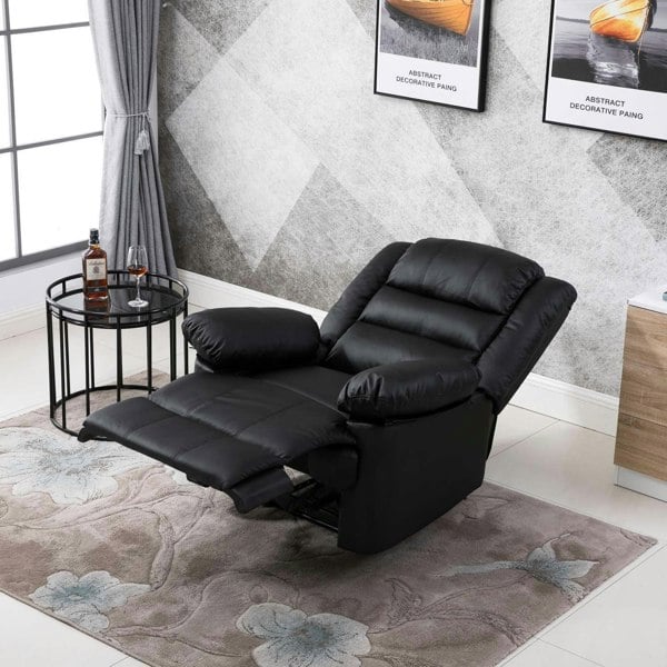 SQUAREBOXX Lisbon Home Lounge Leather Manual Recliner Armchair in Black