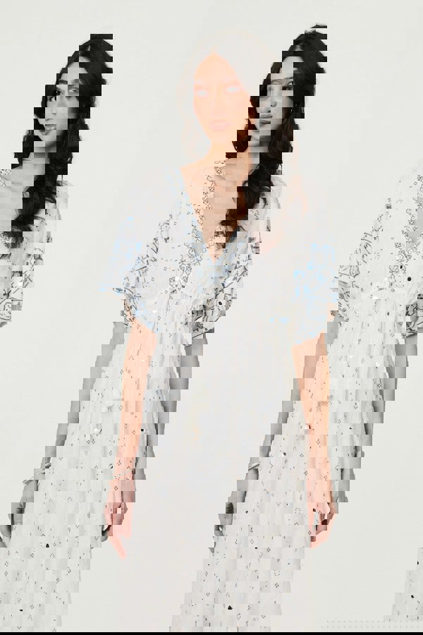 White | Embellished Border Print Maxi Dress
