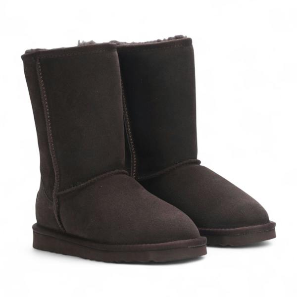 Infinity Leather Women's Genuine Sheepskin Brown Suede Slip-On Ankle Winter Boots - Dusk