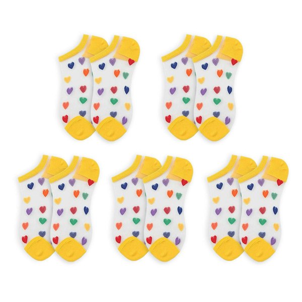 Anyfootwear 5 Pairs Yellow Size 5-9 Heart Tull Glass Silk With Transparent Thin Mesh Color Full Nylon Knee Socks ComFortable To Wear For Ladies