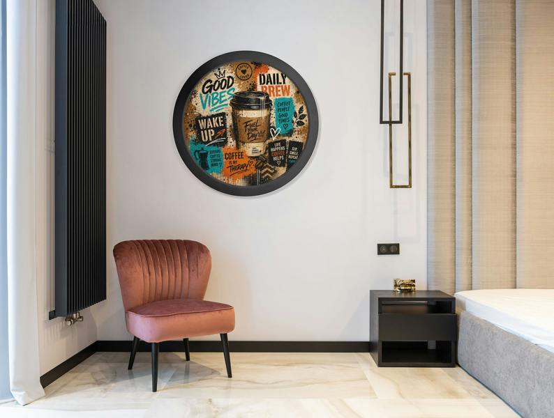 Exceptional Art The Coffee Graffiti - Slim Black Round Frame
