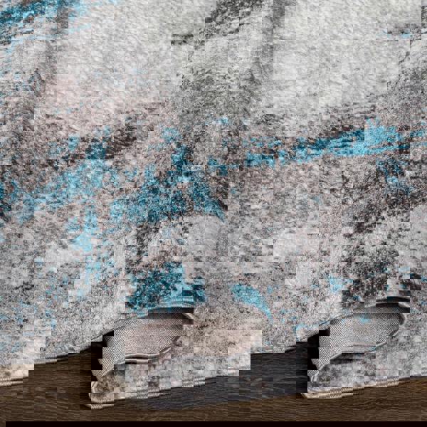 Livabliss Wanderlust-Abstract Blue Grey Black Modern Marble Rug