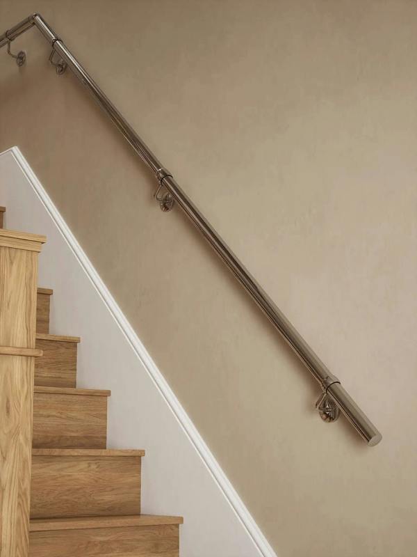Radway Chrome quarter landing handrail rising to landing with elbow