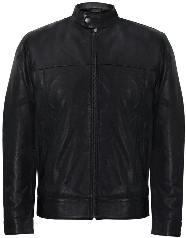 Infinity Leather Mens Leather Mandarin Collar Black Biker Jacket