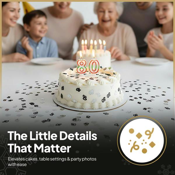 80th Birthday Black & Silver Metallic Confetti Range, Foil Table Decoration Set image 7