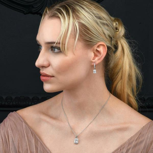 namana Sterling Silver Emerald Cut Drop Earrings for Women.