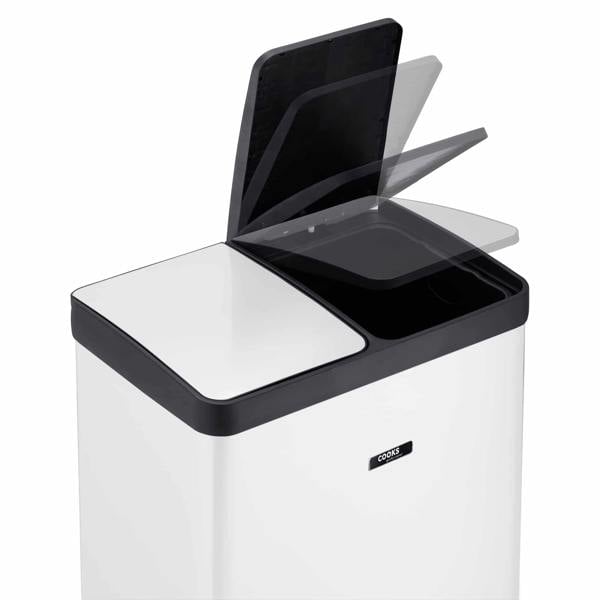 Cooks Professional 60L Recycling Pedal Bin | Dual Pedal - White