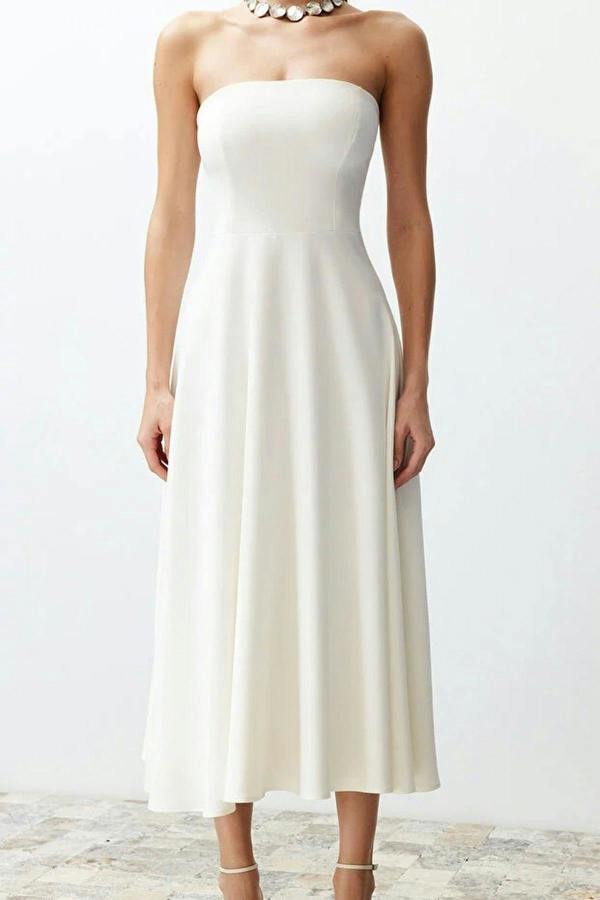 WOVCOR A-Line Strapless Woven Elegant Evening Dress