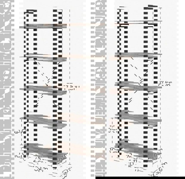 Modcraft 5-Tier Industrial Bookshelf Freestanding Storage Rack Display Unit for Living Room Office