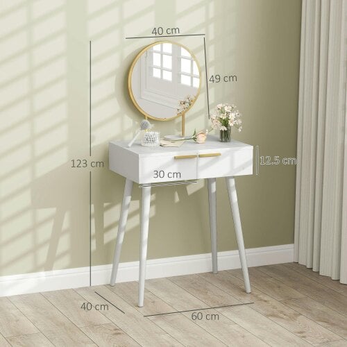Wyld Haus Sovaha White Elegant Dressing Table With Round Mirror 60 x 40 x 123cm