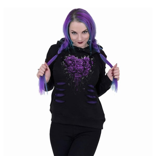 Spiral Direct Womens/Ladies Bleeding Heart Ripped Hoodie - Black