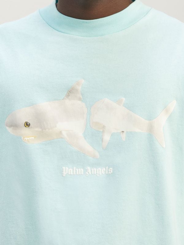 Palm Angels Classic Shark Design T-Shirt - Light Blue