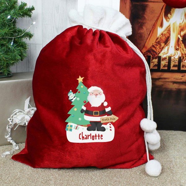 Personalised Memento Company Personalised Santa Luxury Pom Pom Red Sack