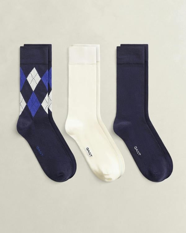 GANT Mens Argyle Socks 3 - Pack - 433 Evening Blue | CHO | Designer Mens Socks