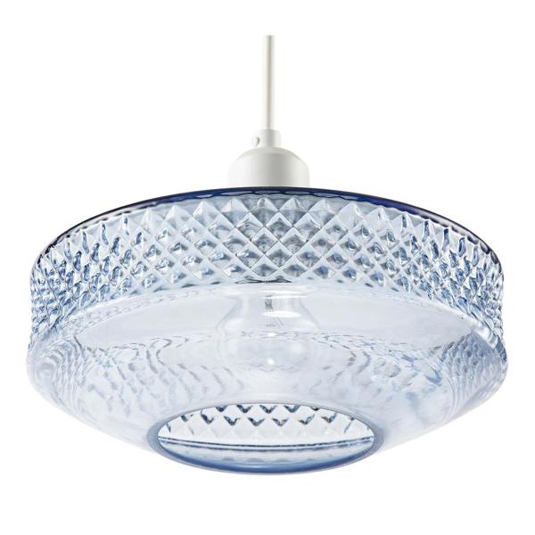 Blue Glass Pendant Lighting Shade with Strip of 3D Shaped Diamonds Image 4