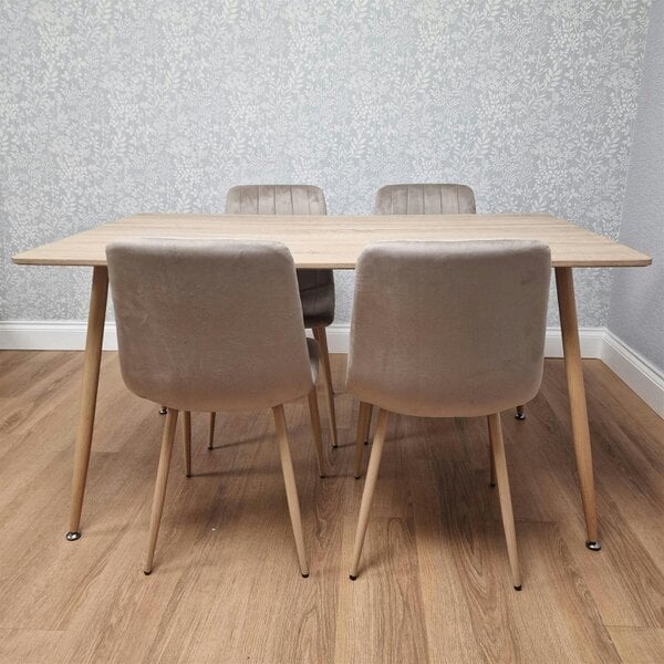 KOSY KOALA 4 Seater Modern Dining Table 140cm with Wood Effect Metal Leg and 4 Beige Chairs  for Kitchen & Dining Room Furniture Set