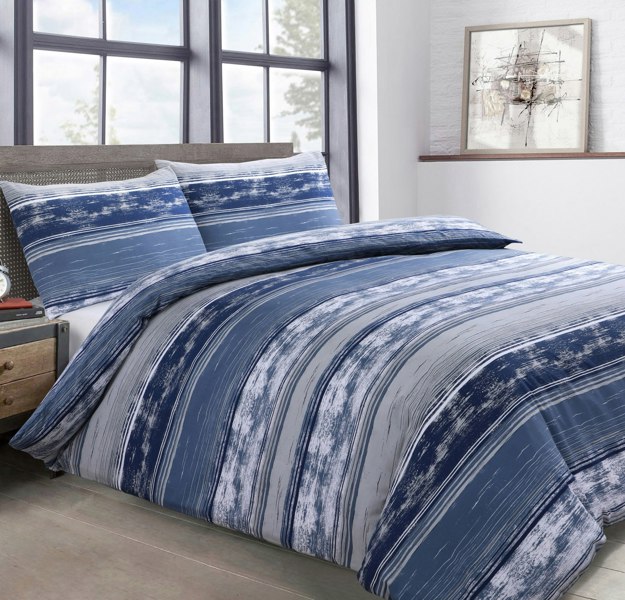 Velosso Modern Navy Stripe Printed Duvet Cover & Pillowcase Set, Cotton Blend, Twin Pack Bedding