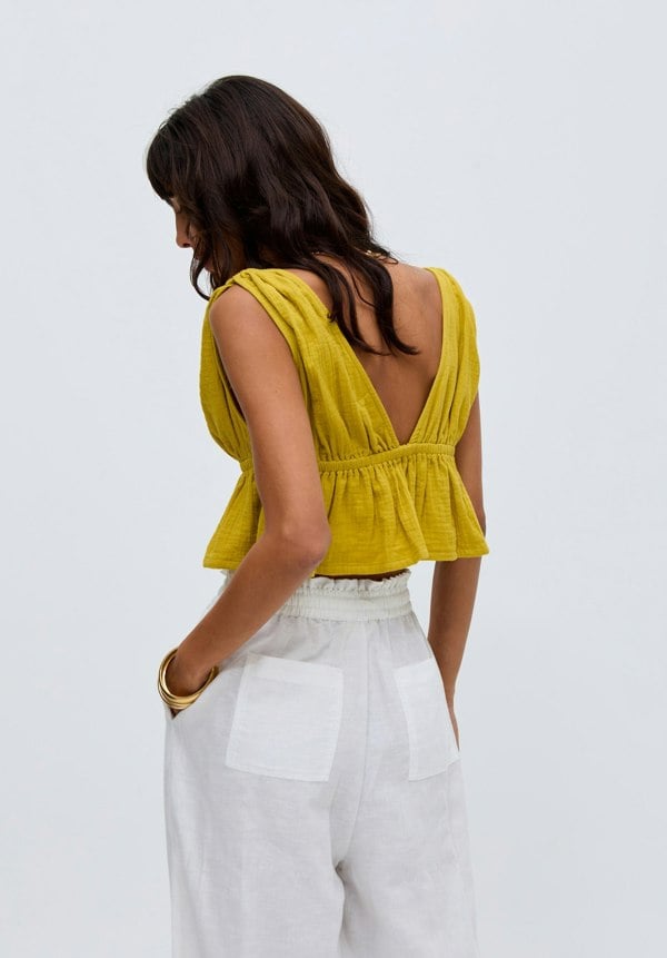 Katty Deep-V Neck Blouse In Yellow
