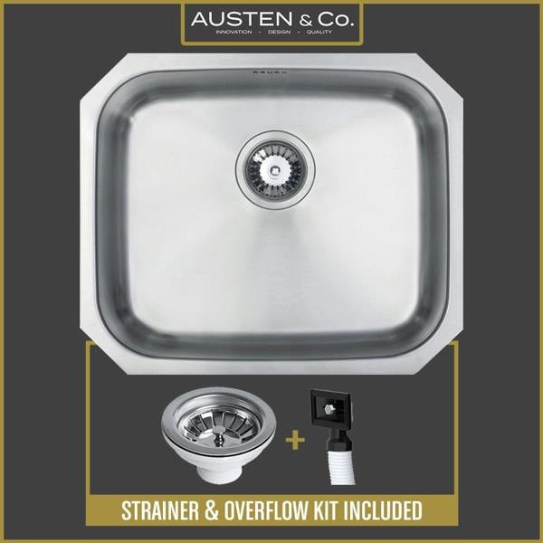 Austen & Co. Amalfi Large Stainless Steel Undermount Single Bowl Kitchen Sink, Lifetime Guarantee, Easy To Clean, Fast Delivery