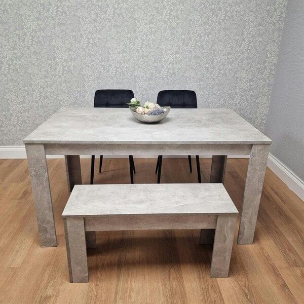Kosy Koala Dining Table with 2 Black Velvet Chairs and 1 Stone Grey Bench Dining Room Furniture