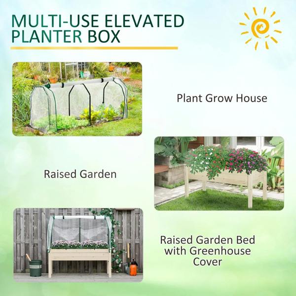 Multi-use raised garden bed planter box with white cover in outdoor setting