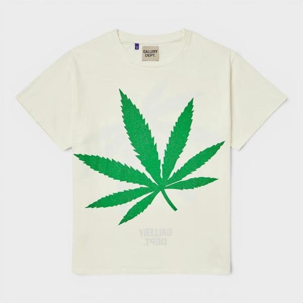 Gallery Dept. Weed Glittered Cotton Jersey T-Shirt White Green