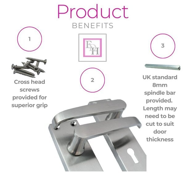 EDH Door Hardware Satin Nickel Door Interior Door Lock Handles-Victorian Straight Lock, 2 Pairs