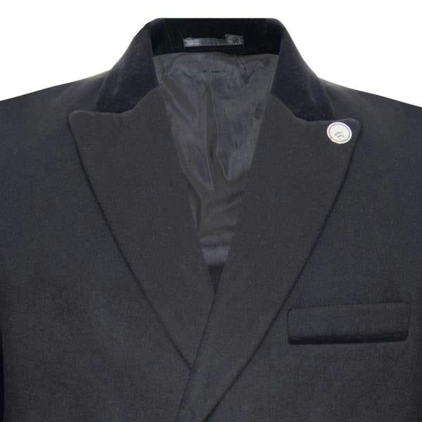 TruClothing Mens 3/4 Black Long Double Breasted Overcoat Wool Coat Peaky Blinders