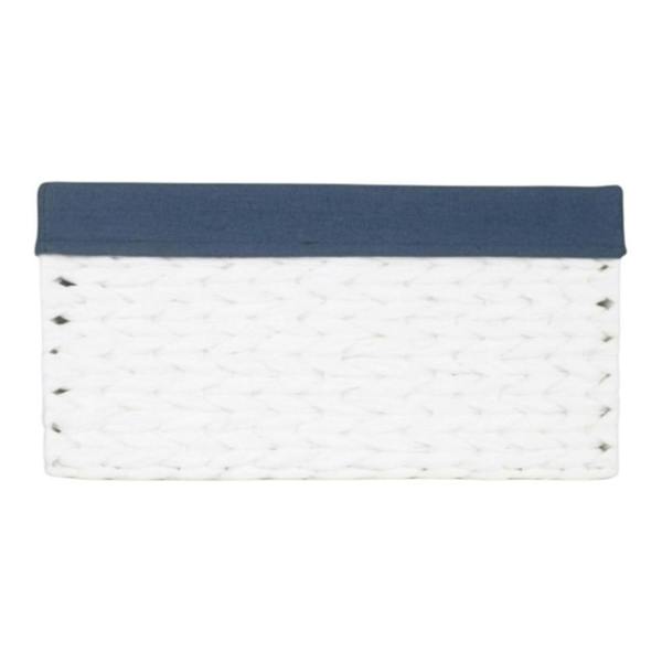 White Paper Rope Rectangular Storage Basket with Navy Blue Cotton Lining