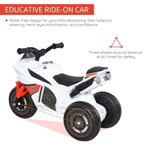White and red 3-wheel ride-on police bike with black handlebar and soft padded seat