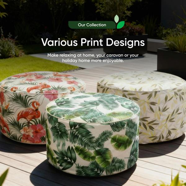 Gardenwize Outdoor Pouf Ottoman – Botanical Green Palm Inflatable Footstool