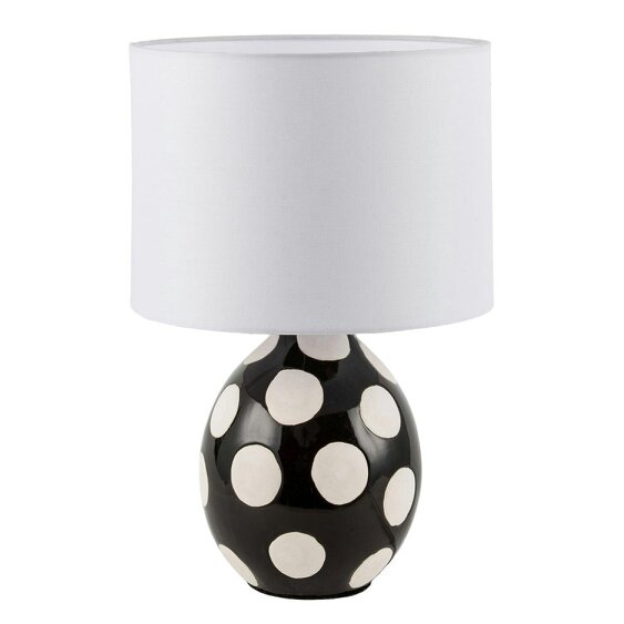Happy Homewares Modern Ceramic Glossy Black Table Lamp with White Polka Dot Spots