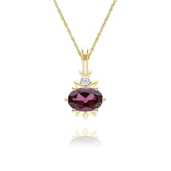 Gemondo Classic Oval Rhodolite & Diamond Pendant Necklace in 9ct Yellow Gold