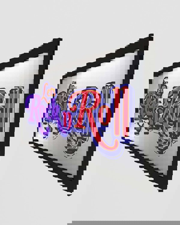 Framed Wall Art Print - Let’s Rock N Roll Neon Guitar Design