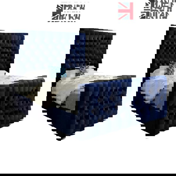 Casa Magna Novara Upholstered Soft Velvet Bed Frame - Blue