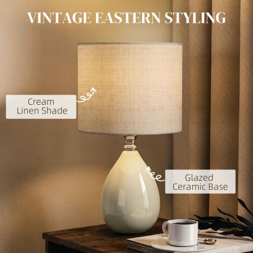 HOMCOM Table Lamp, Vintage Eastern Bedside Desk Lamp, Cream White