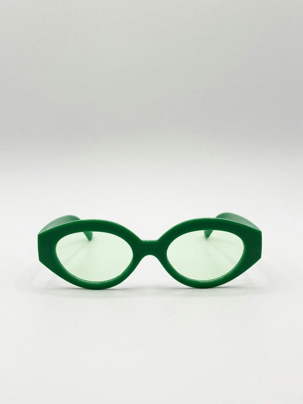 SVNX Retro Small Oval Sunglasses Green